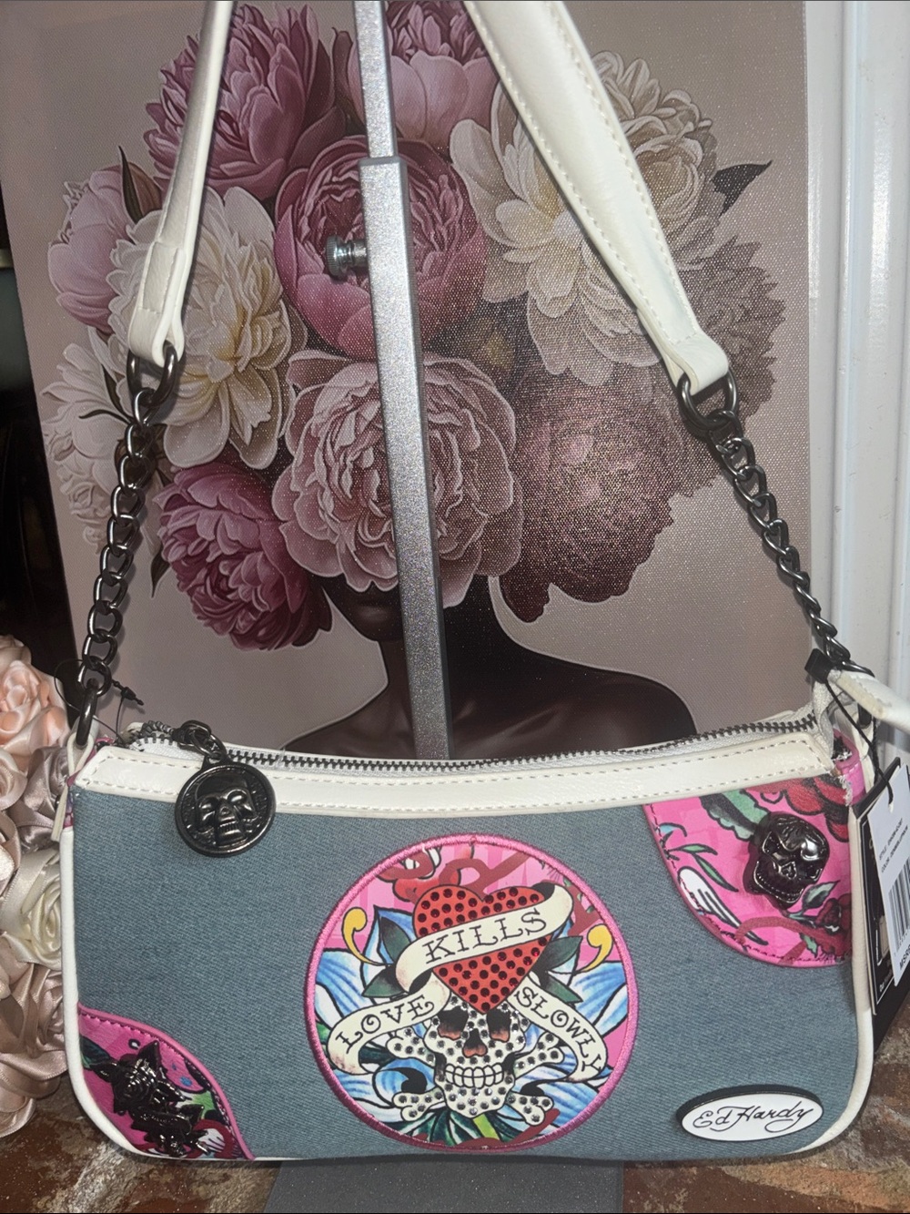 Ed Hardy Love Kills Slowly Denim shoulder bag